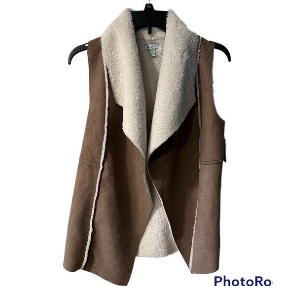 Susina Vest Womens XS  Faux Shearling Suede Open Drape Front gorp Rustic New - Picture 3 of 9